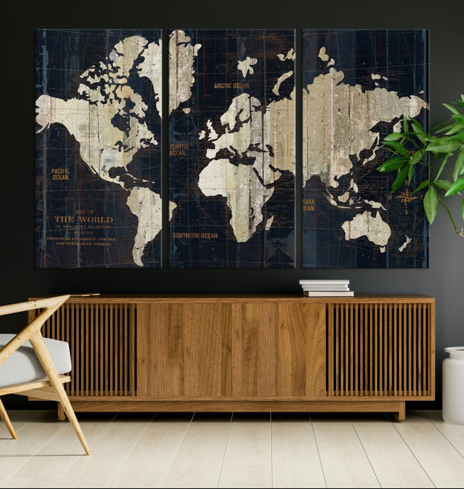 Modern World Map Canvas Art Print Living Room Above Bed Wall Decor