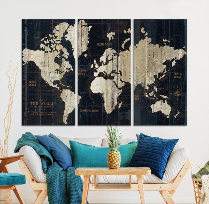 Modern World Map Canvas Art Print Living Room Above Bed Wall Decor