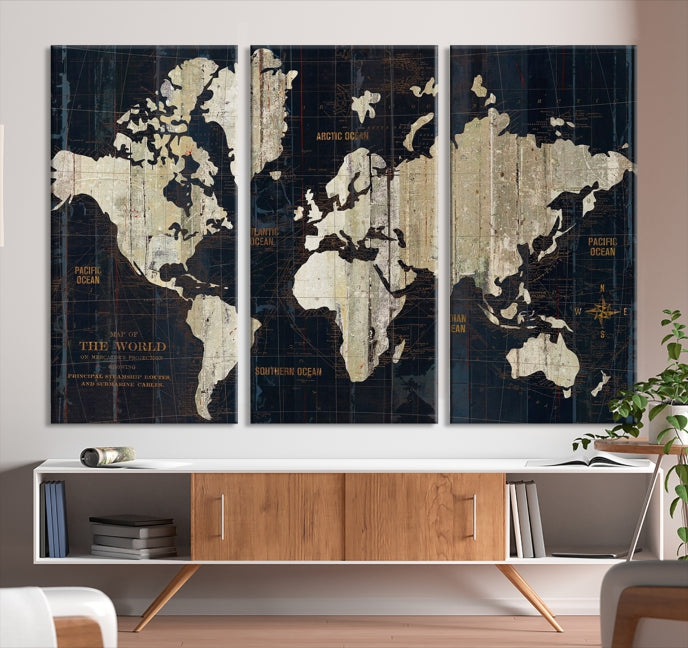 Modern World Map Canvas Art Print Living Room Above Bed Wall Decor