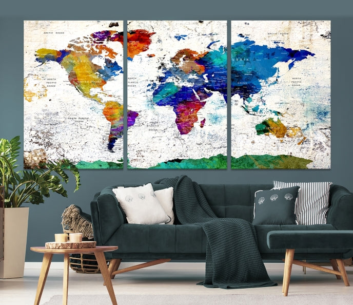 Modern World Map Canvas Artwork