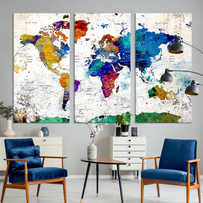 Modern World Map Canvas Artwork