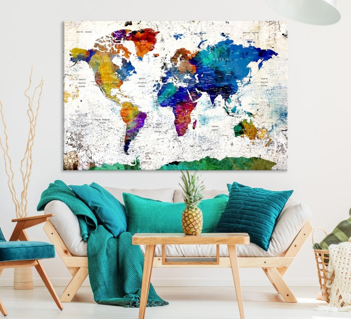 Modern World Map Canvas Artwork