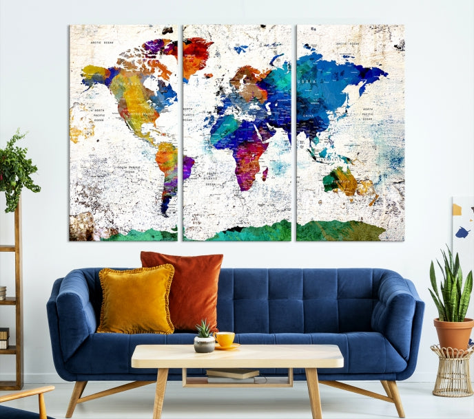 Modern World Map Canvas Artwork