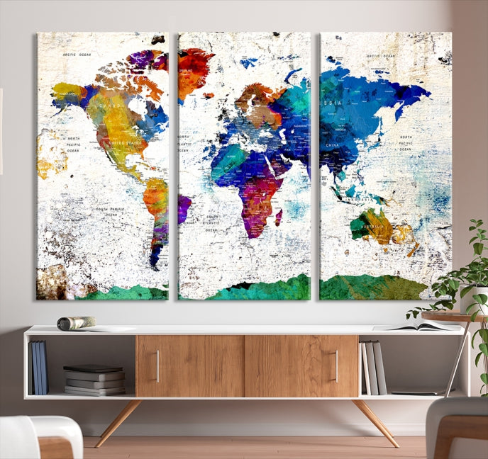 Modern World Map Canvas Artwork