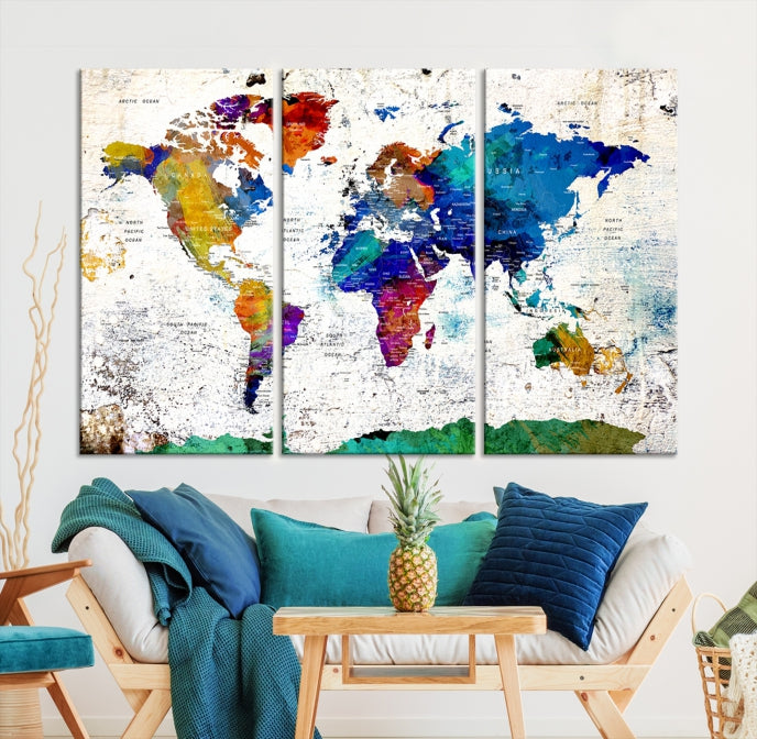 Modern World Map Canvas Artwork