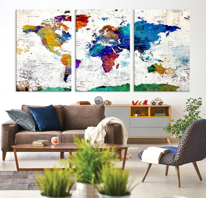 Modern World Map Canvas Artwork