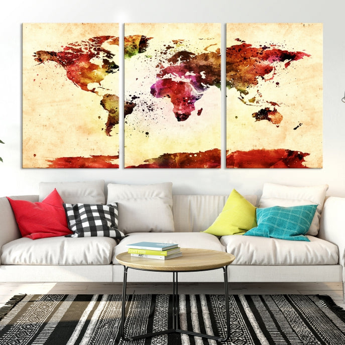 Modern World Map Print Framed Canvas Wall Art