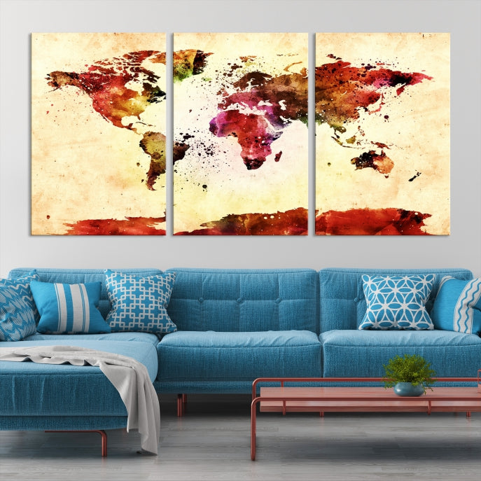 Modern World Map Print Framed Canvas Wall Art