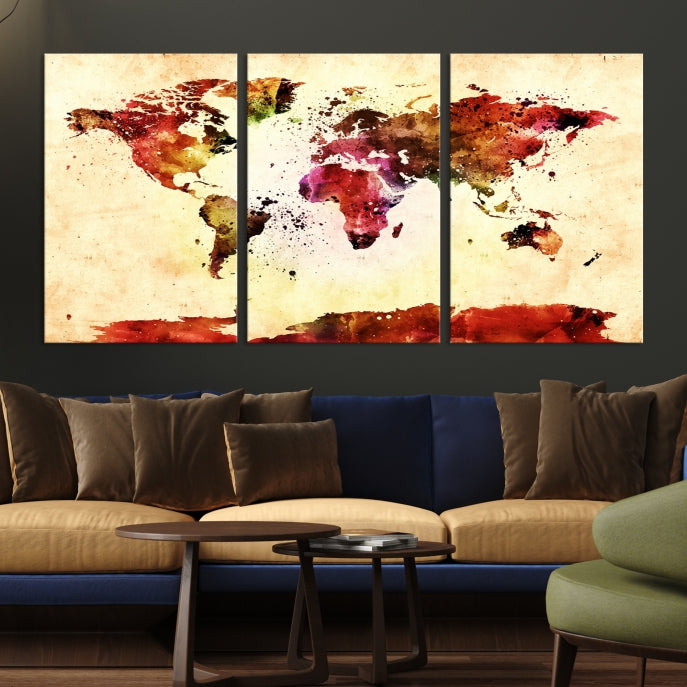 Modern World Map Print Framed Canvas Wall Art