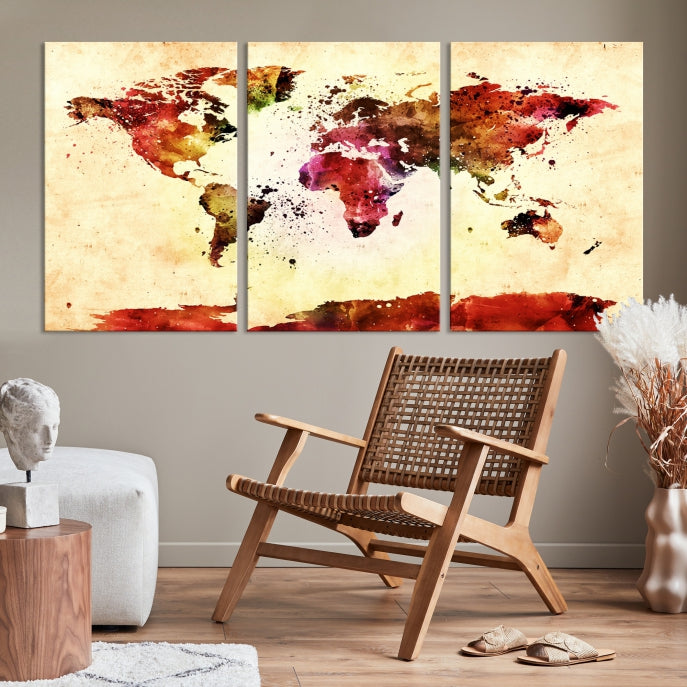 Modern World Map Print Framed Canvas Wall Art