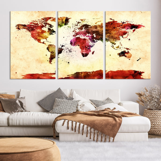 Modern World Map Print Framed Canvas Wall Art