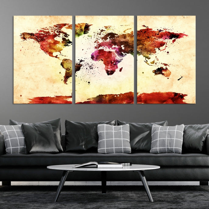 Modern World Map Print Framed Canvas Wall Art