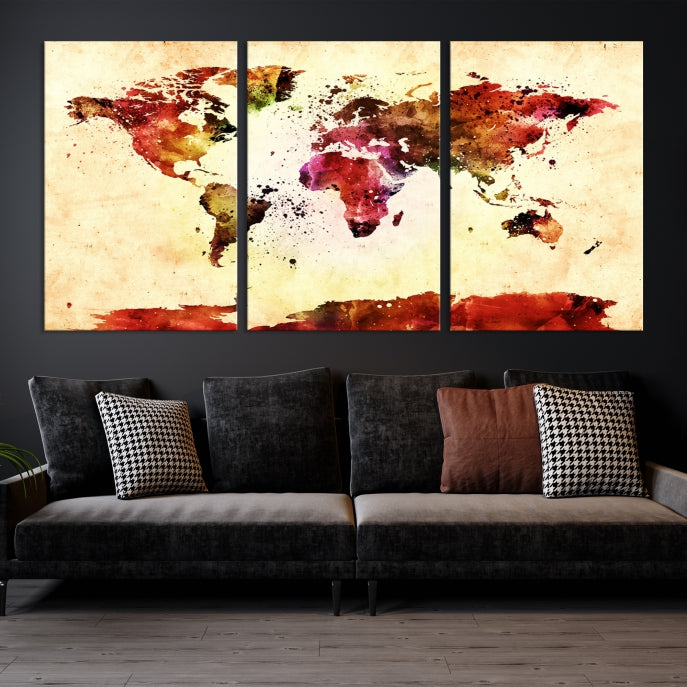 Modern World Map Print Framed Canvas Wall Art