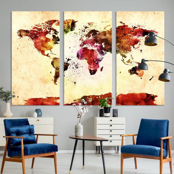 Modern World Map Print Framed Canvas Wall Art