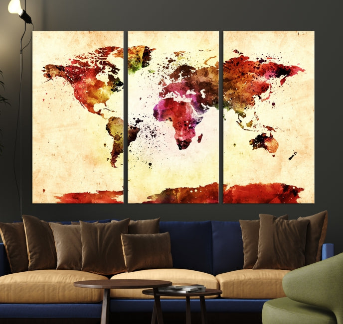 Modern World Map Print Framed Canvas Wall Art