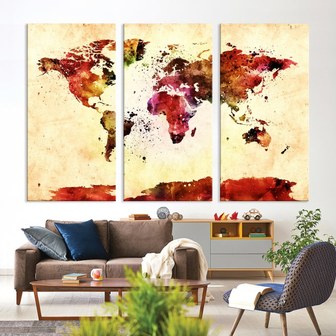 Modern World Map Print Framed Canvas Wall Art