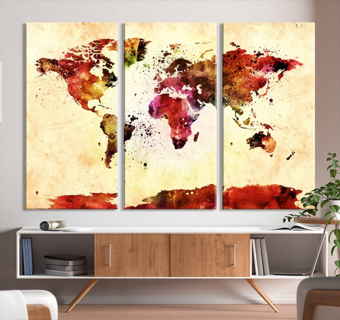 Modern World Map Print Framed Canvas Wall Art