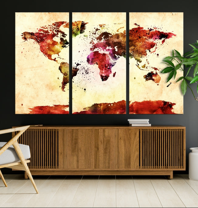 Modern World Map Print Framed Canvas Wall Art