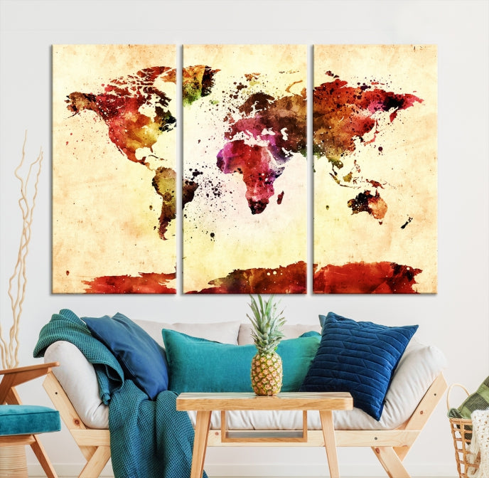 Modern World Map Print Framed Canvas Wall Art