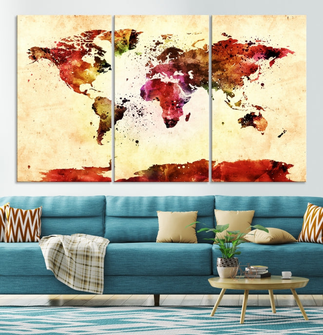 Modern World Map Print Framed Canvas Wall Art