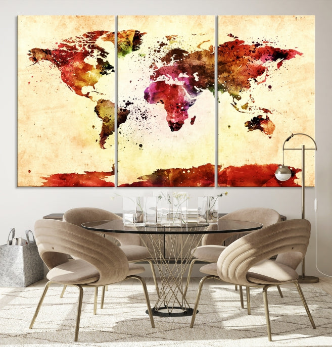 Modern World Map Print Framed Canvas Wall Art