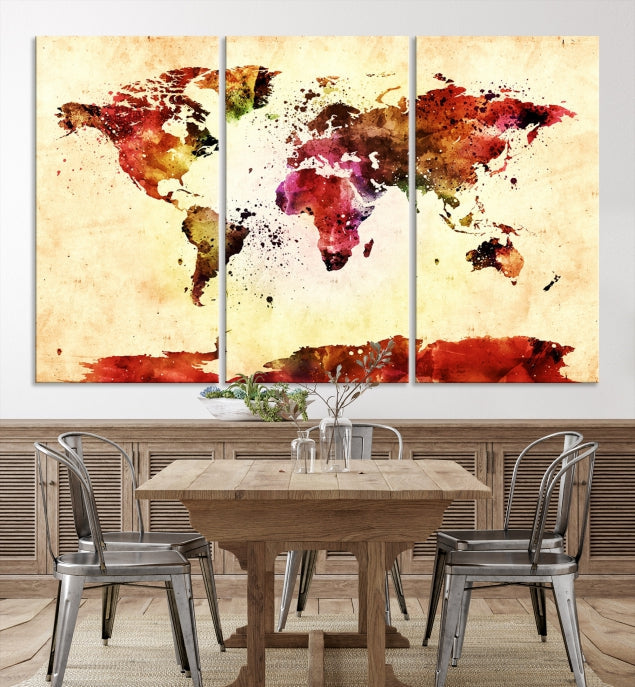 Modern World Map Print Framed Canvas Wall Art