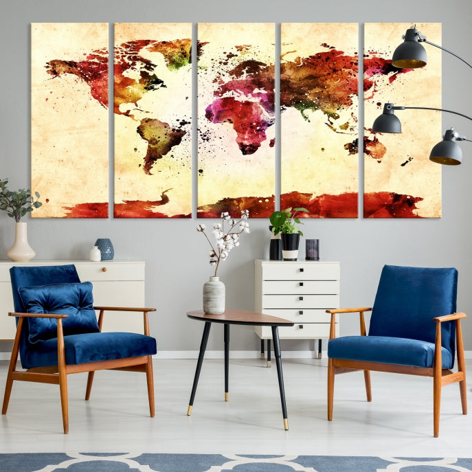 Modern World Map Print Framed Canvas Wall Art