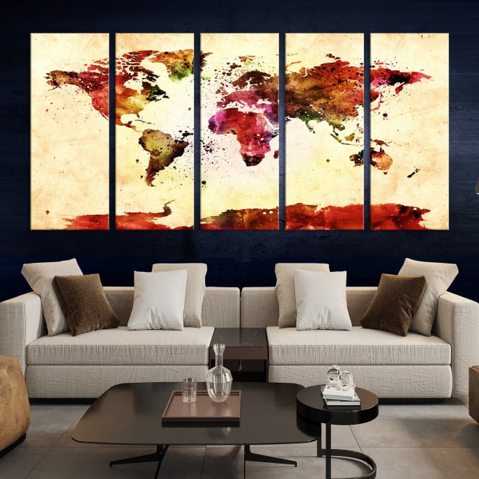 Modern World Map Print Framed Canvas Wall Art