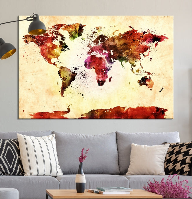 Modern World Map Print Framed Canvas Wall Art