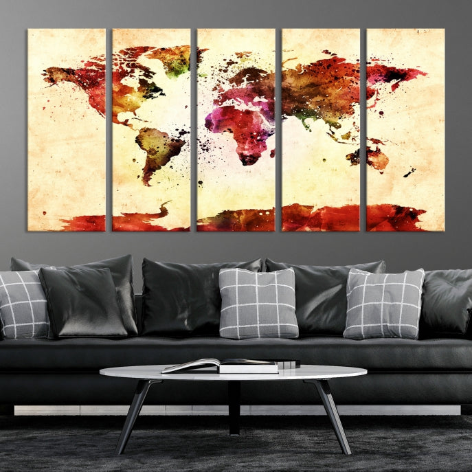 Modern World Map Print Framed Canvas Wall Art