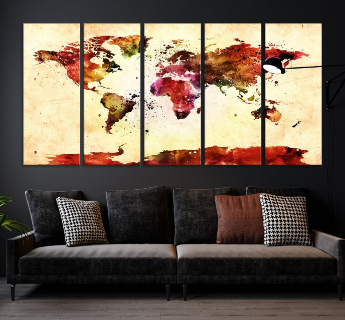 Modern World Map Print Framed Canvas Wall Art