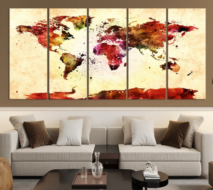 Modern World Map Print Framed Canvas Wall Art