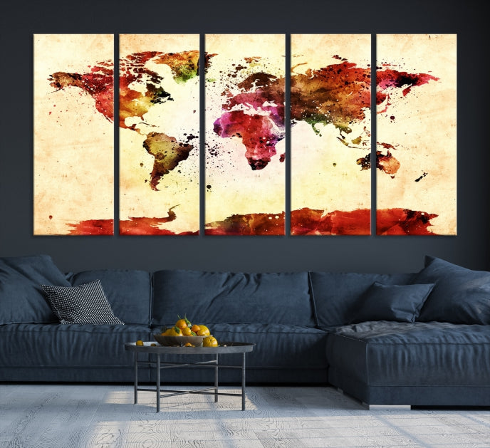 Modern World Map Print Framed Canvas Wall Art