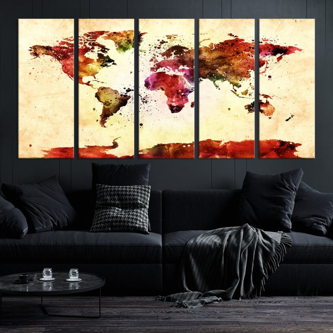 Modern World Map Print Framed Canvas Wall Art