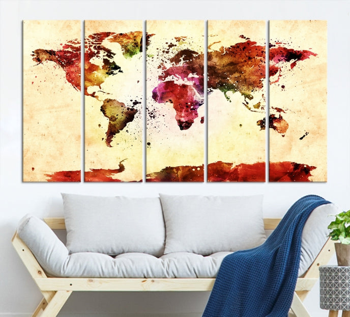 Modern World Map Print Framed Canvas Wall Art