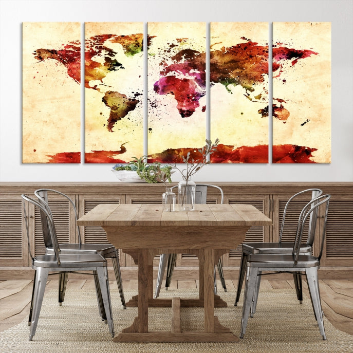 Modern World Map Print Framed Canvas Wall Art