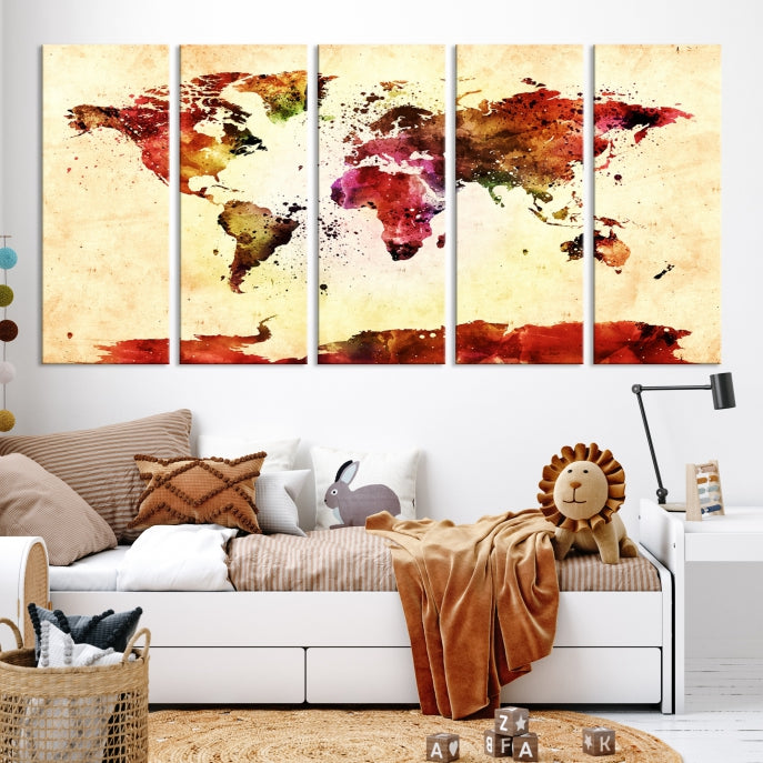 Modern World Map Print Framed Canvas Wall Art