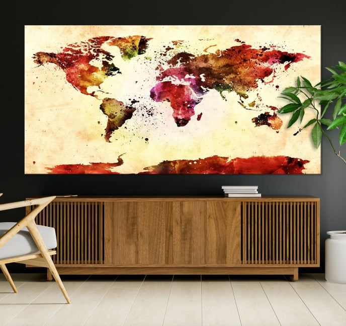 Modern World Map Print Framed Canvas Wall Art