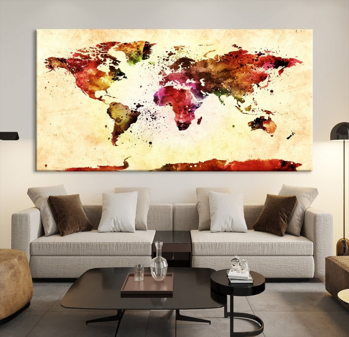 Modern World Map Print Framed Canvas Wall Art