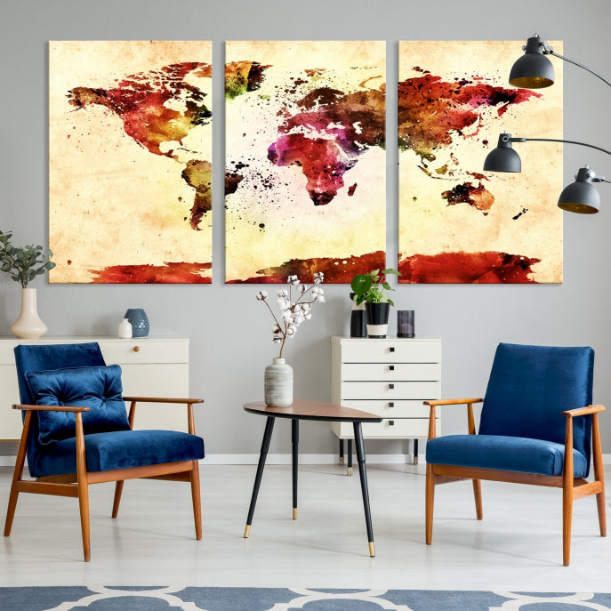 Modern World Map Print Framed Canvas Wall Art