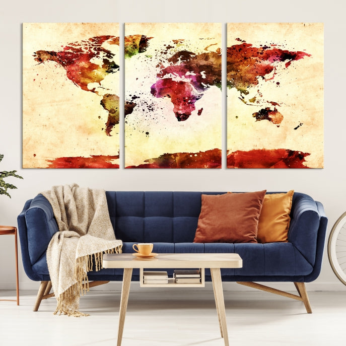 Modern World Map Print Framed Canvas Wall Art