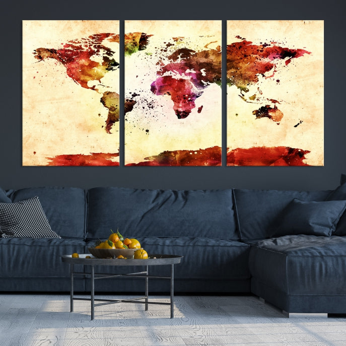 Modern World Map Print Framed Canvas Wall Art