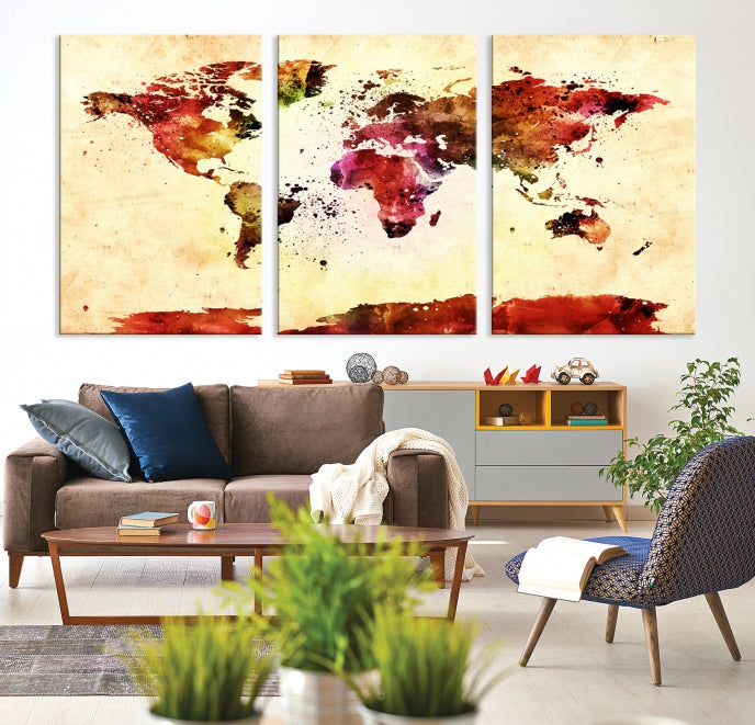 Modern World Map Print Framed Canvas Wall Art