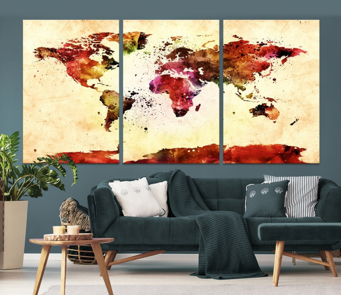 Modern World Map Print Framed Canvas Wall Art