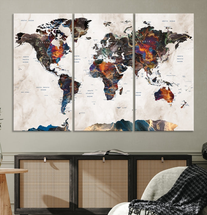 Modern World Map Print on Canvas Wall Art