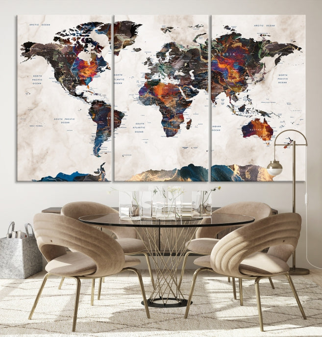 Modern World Map Print on Canvas Wall Art