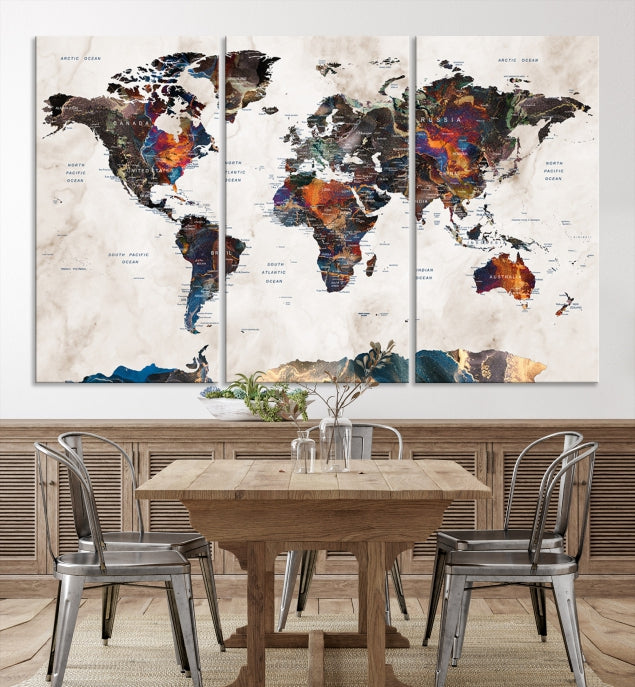 Modern World Map Print on Canvas Wall Art