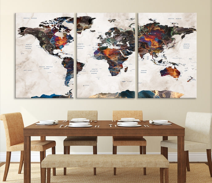 Modern World Map Print on Canvas Wall Art