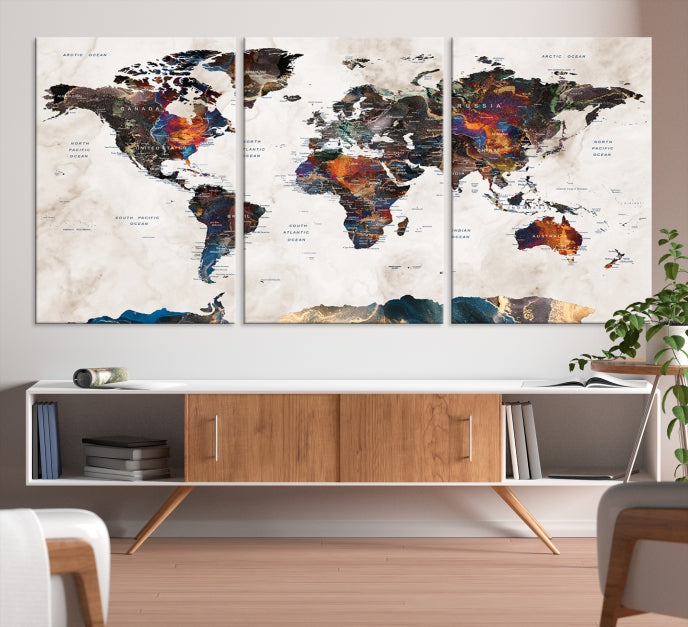 Modern World Map Print on Canvas Wall Art