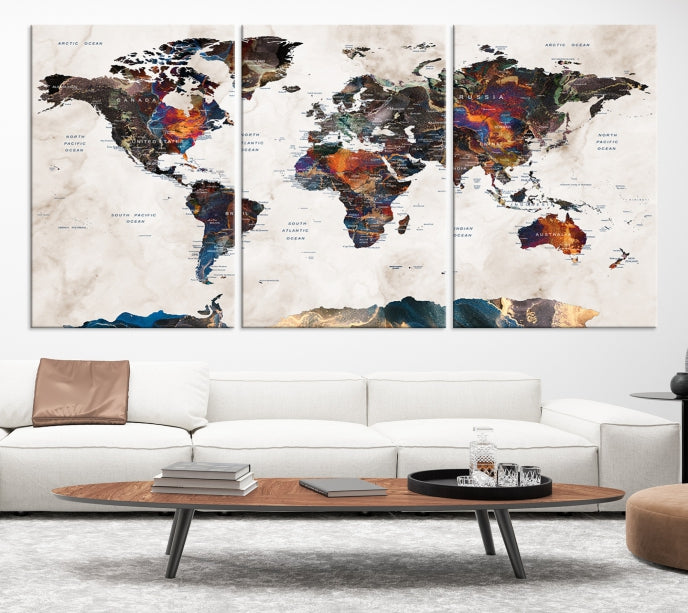 Modern World Map Print on Canvas Wall Art